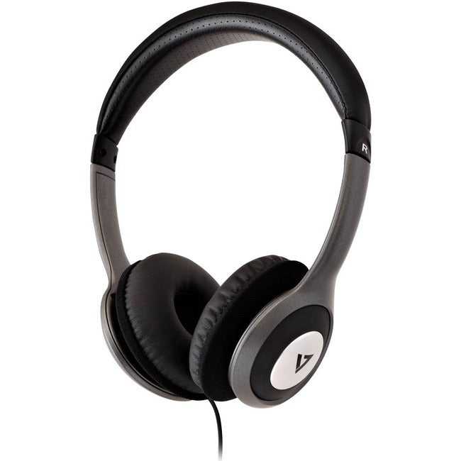 V7 AUDIO, Deluxe Headphones W/Vol Cntrl,3.5Mm Grey/Blk 1.8M Cable