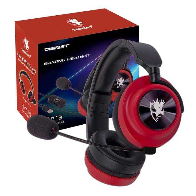 DIGIFAST, Digifast Op7-R Orpheus Red Gaming Headset, Noise-Canceling Adjustable Microphone, Remote Vol/Mic Control, Plug & Play, 50 Mm Driver