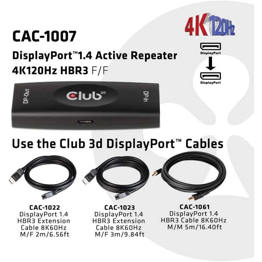 CLUB 3D, Displayport 1.4 4K 120Hz Active,Repeater F-F Adapter