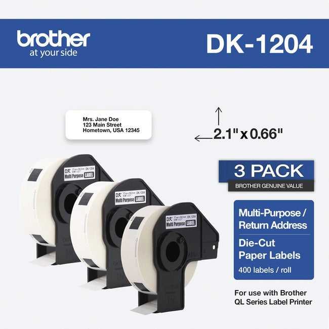 BROTHER INTL (LABELS), Dk12043Pk Multi Purpose 3Pk,For Ql Label Printers