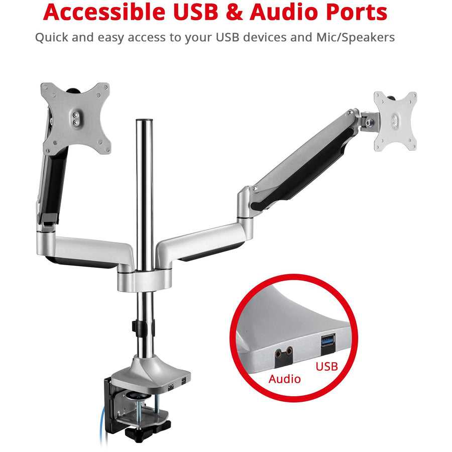 SIIG, INC., Dual Monitor Gas Spring Desk Mount With Usb Port - 17" To 32"