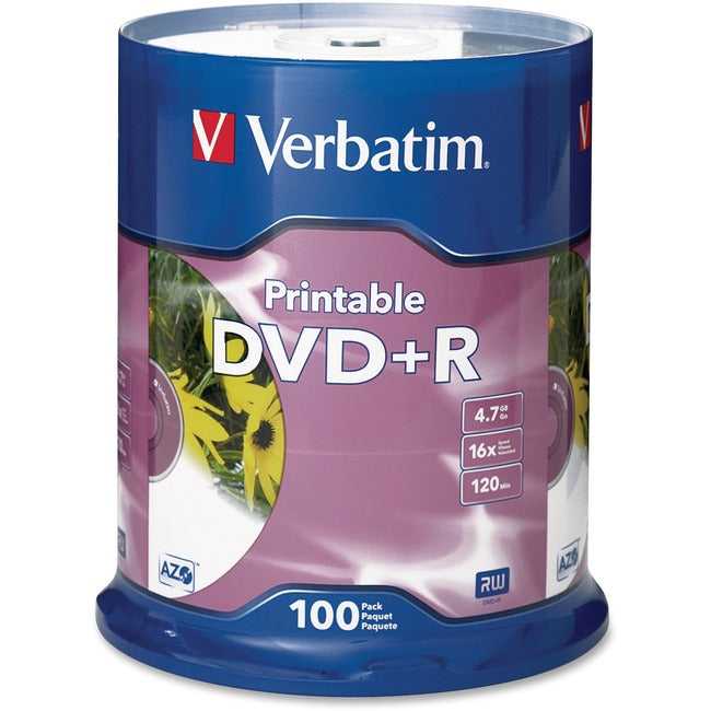 VERBATIM AMERICAS LLC, Dvd+R 4.7Gb 16X Inkjet Printable 100Pk