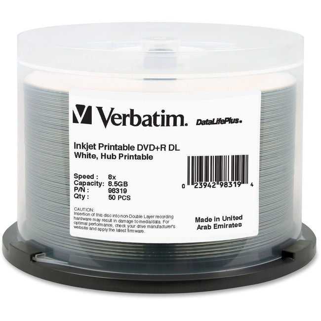 VERBATIM AMERICAS LLC, Dvd+R Dl 8.5Gb 8X Inkjet Printable 50Pk