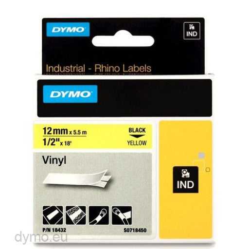 DYMO, Dymo Rhino 1/2In X 18Ft, Yellow Vinyl Labels