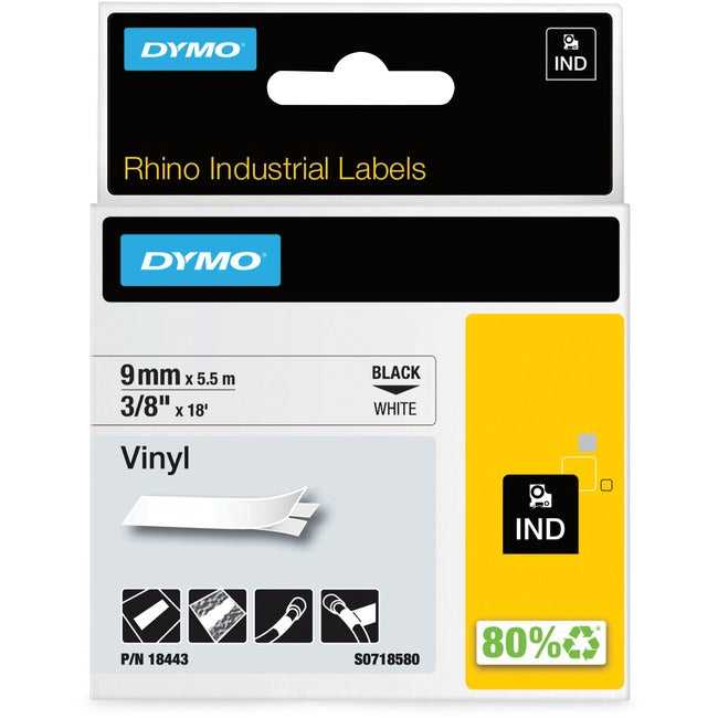 DYMO, Dymo Rhino 3/8In X  18Ft, White Vinyl Labels
