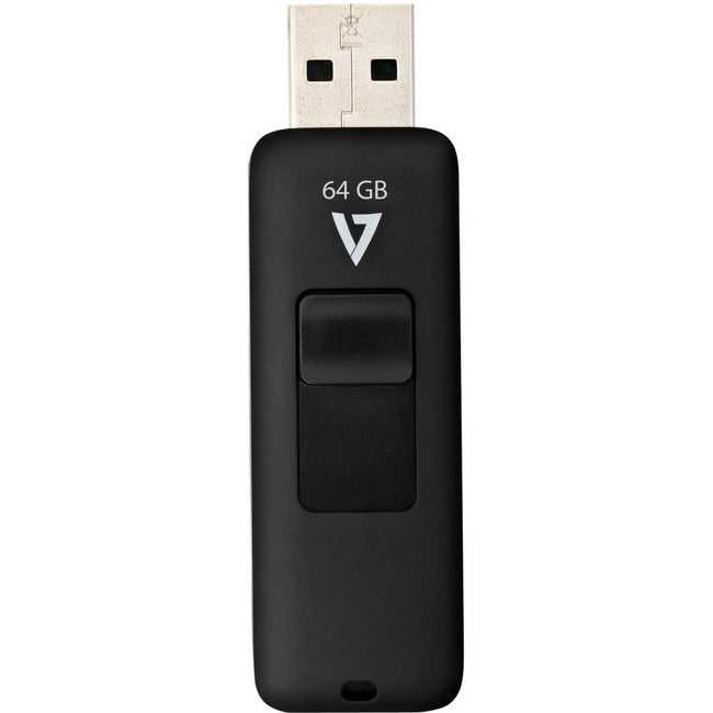 V7, V7 64Gb Usb 2.0 Flash Drive - With Retractable Usb Connector Vf264Gar-Blk-3N