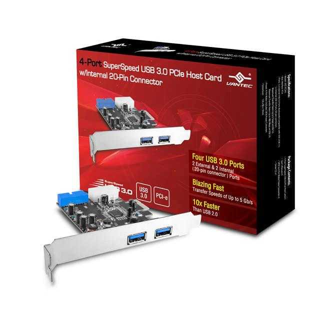 VANTEC, Vantec Ugt-Pc345 4-Port Superspeed Usb 3.0 Pci-Express Host Card W/ Internal 20-Pin Connector