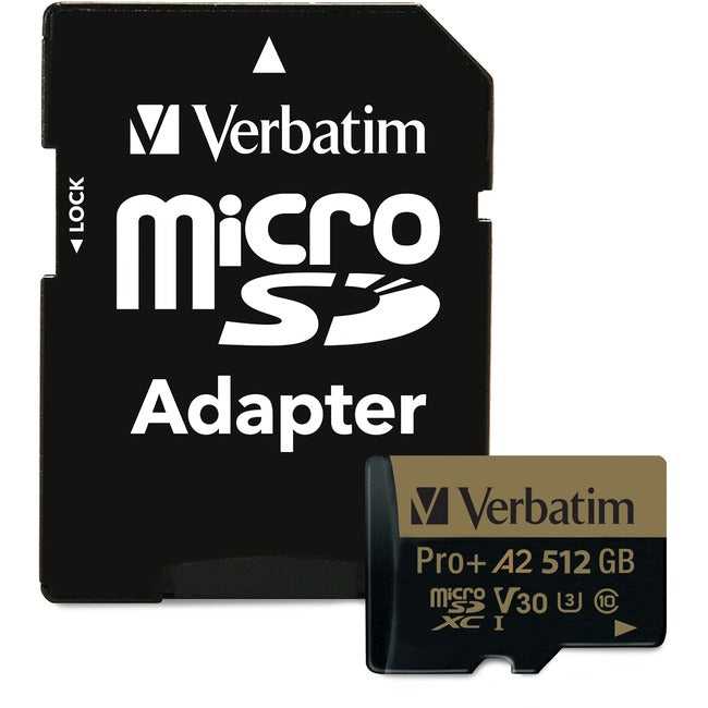 VERBATIM AMERICAS LLC, Verbatim 512Gb Pro Plus 666X Microsdxc Memory Card With Adapter, Uhs-I V30 U3 Cl
